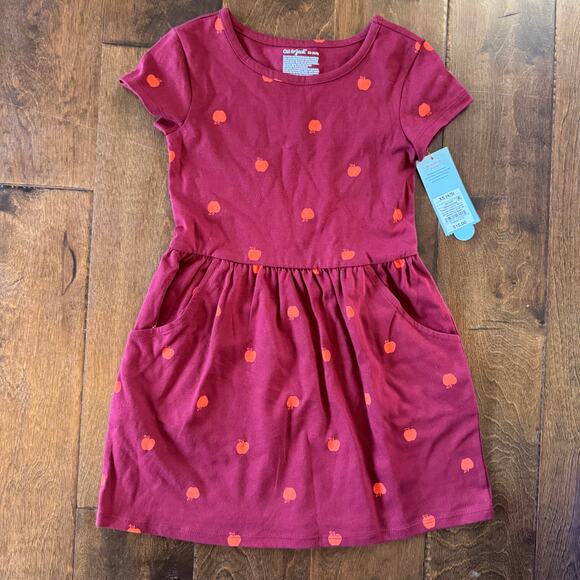 Cat and Jack Girls XS 4/5 Dress Red Apples Cotton Summer Pockets NEW - Picture 1 of 4